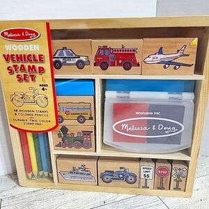 Melissa & Doug Wooden Stamp‎ Set Vehicles #2409 NEW Sealed Washable Ink Play Toy